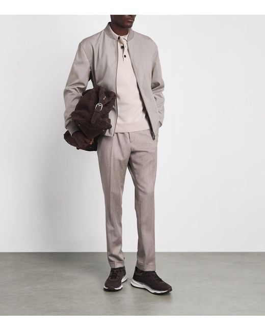Isaia Gray Lambskin Varsity Bomber Jacket for men