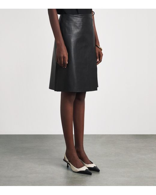 St. Agni Black Leather Everyday Wrap Midi Skirt