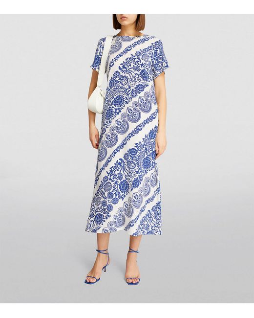 Weekend by Maxmara Blue Silk Printed Midi Dress