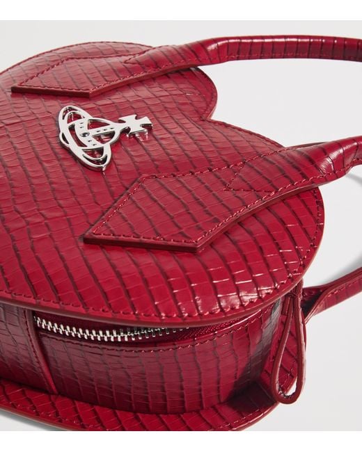 Vivienne Westwood Red Croc-Embossed Leather Josephine Heart Cross-Body Bag