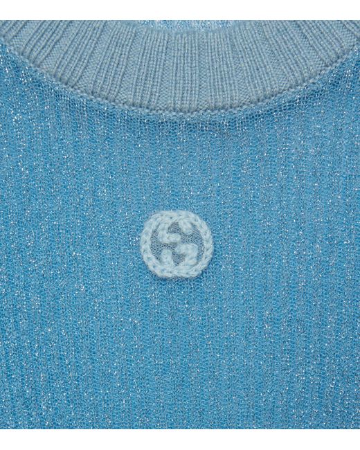 Gucci Blue Metallic Interlocking G Sweater
