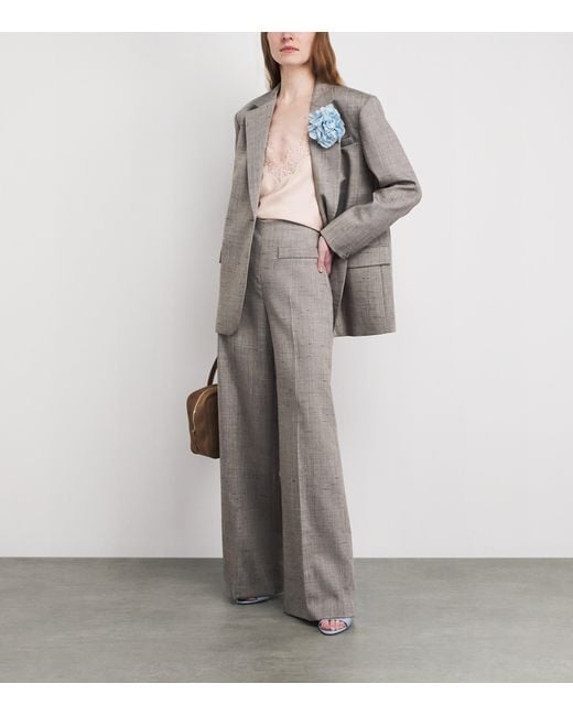 Sandro Gray Wool-Blend Check Wide-Leg Trousers