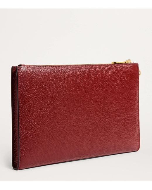 Harrods Red Medium Pebbled Leather Pouch