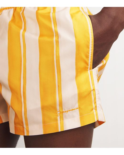 Jacquemus Yellow Striped Swim Shorts for men
