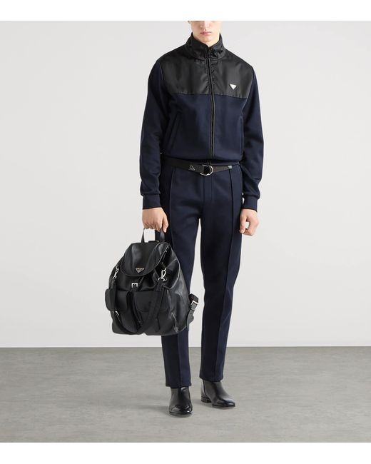 Prada Blue Cotton-Blend Re-Nylon Trousers for men