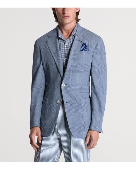 Dunhill Blue Wool-Silk Check Cavendish Blazer for men
