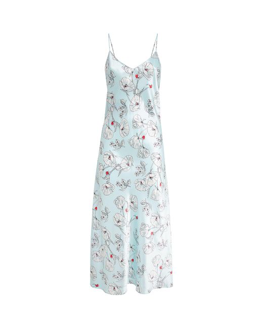 Olivia Von Halle Blue Silk Floral Garbo Slip Dress