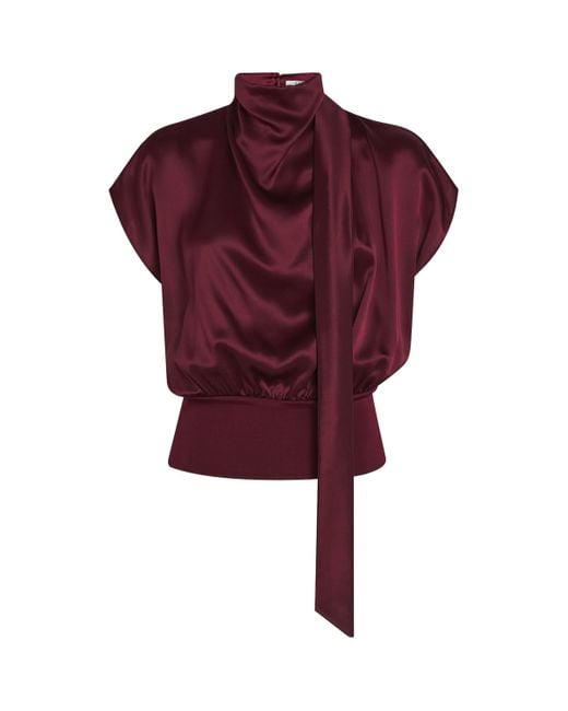 Esse Studios Red Silk Cowl-Neck Top