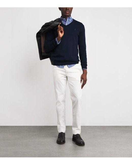 Polo Ralph Lauren Blue Cotton V-Neck Sweater for men