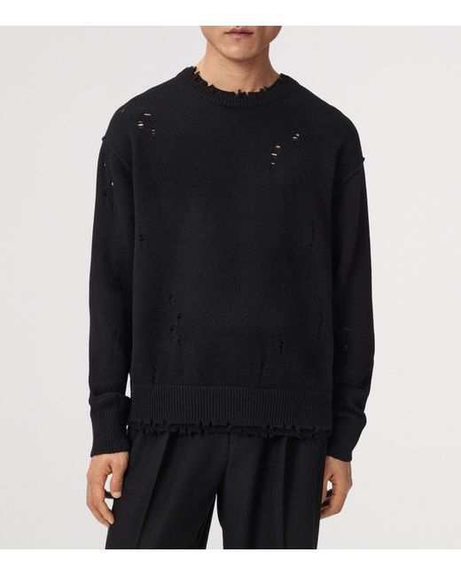 AllSaints Black Cotton Distressed Wolf Sweater for men