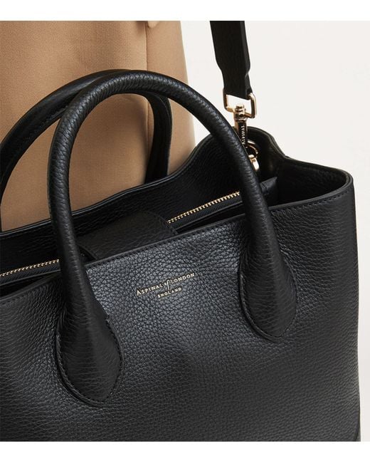 Aspinal Black Midi Leather London Tote Bag