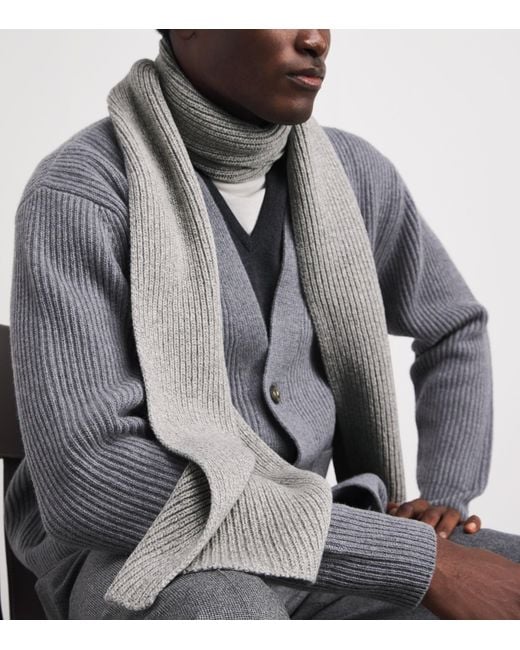 John Smedley Gray Cashmere-Wool Ribbed Scarf for men