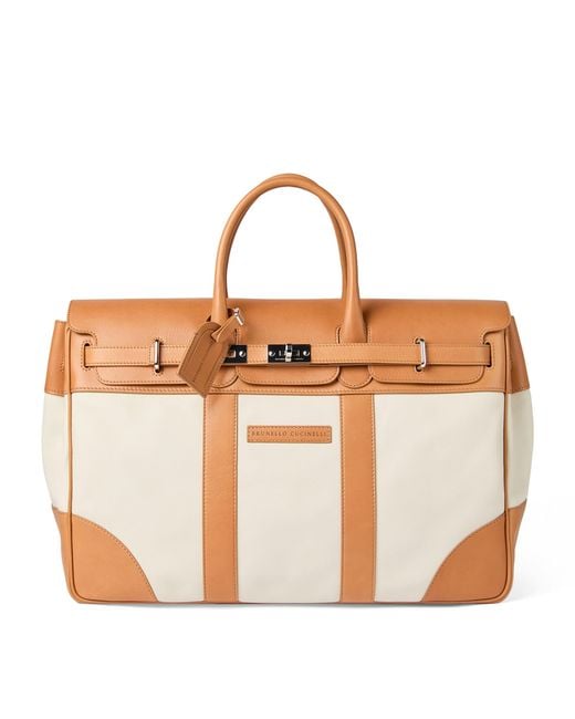 Brunello Cucinelli Brown Grained Leather Country Holdall for men