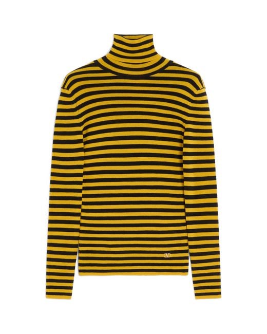 Valentino Yellow Wool Stripe Vlogo Sweater