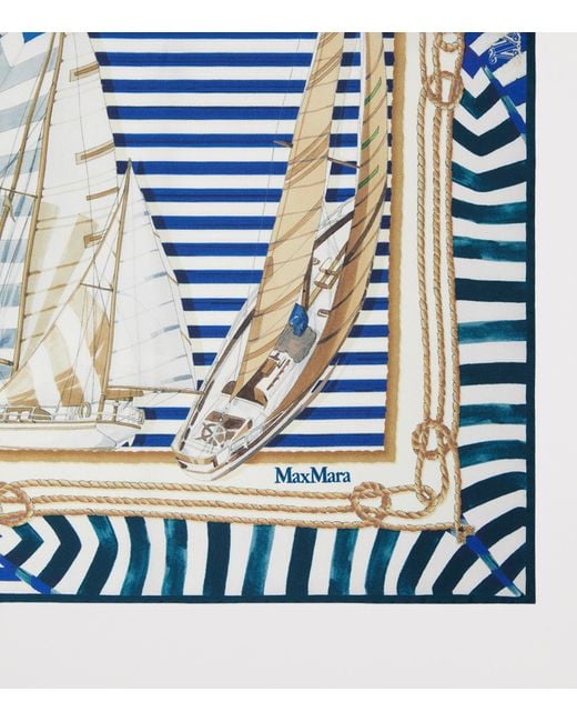 Max Mara Blue Silk Printed Scarf