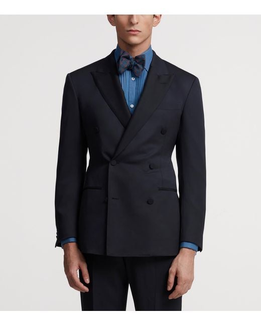 Dunhill Blue Wool-Cashmere Evening Suit Jacket for men