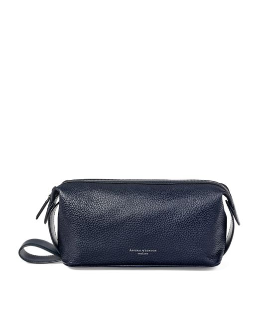 Aspinal Blue Leather Reporter Wash Bag for men