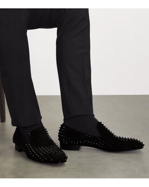 Christian Louboutin Black Dandelion Spikes Flat Veau Velour Loafers for men
