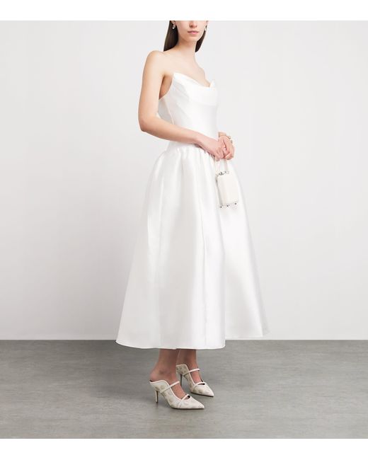 Self-Portrait White Taffeta Strapless Midi Dress