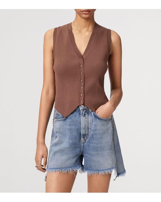 AllSaints Brown Cruz Rib Knit Waistcoat