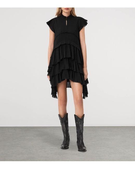 AllSaints Black Organic Cotton Cavalry Mini Dress
