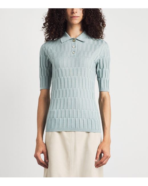 Fabiana Filippi Blue Cashmere-Silk Ribbed Polo Shirt