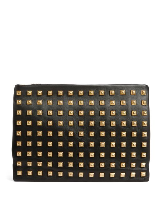 AllSaints Black Leather Gold-studded Bettina Clutch Bag