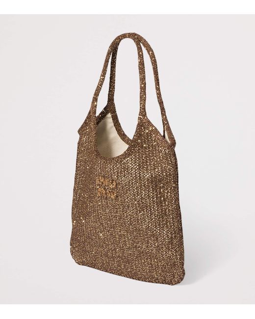 Miu Miu Brown Mesh-Sequin Ivy Tote Bag