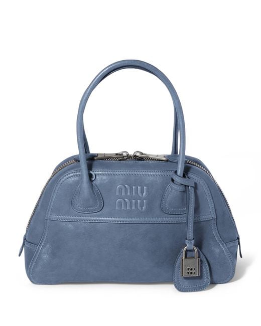 Miu Miu Blue Nappa Leather Vivant Top-Handle Bag