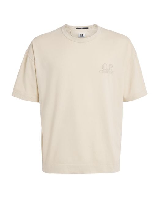 C P Company White Cotton Embroidered Logo T-Shirt for men