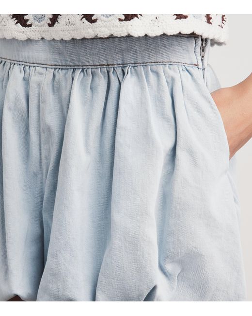 Maje Blue Chambray Bubble-Hem Skort
