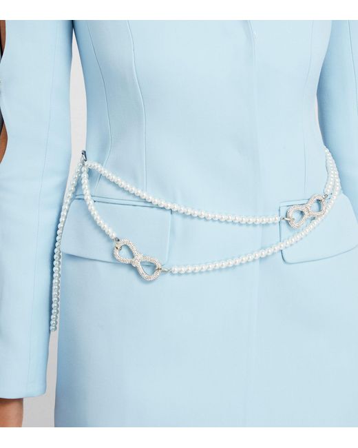 Mach & Mach Blue Wool Crystal-bow Blazer Dress