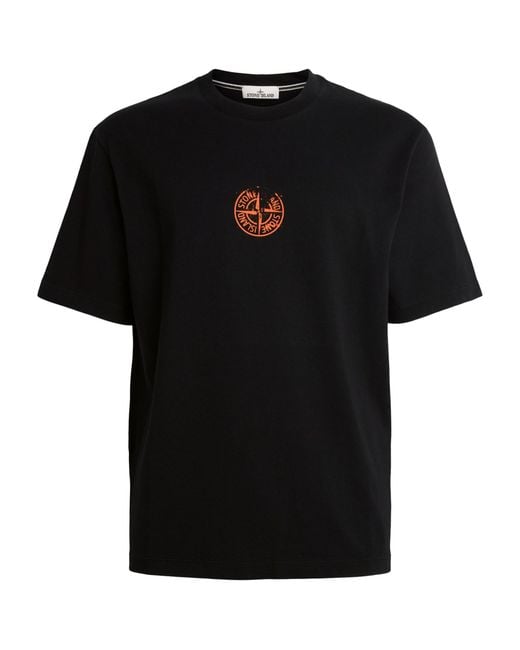 Stone Island Black Cotton Vertical Compass T-Shirt for men