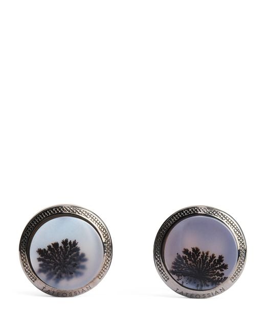 Tateossian Black Sterling Dendritic Agate Cufflinks for men