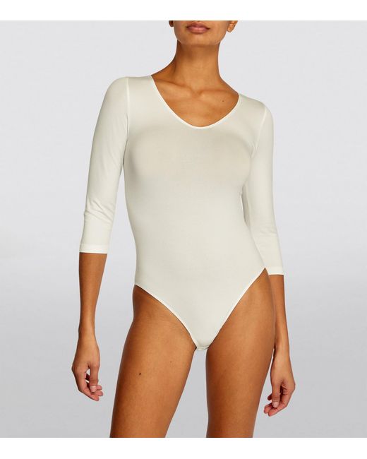 Falke White Cropped-Sleeve V-Neck Bodysuit