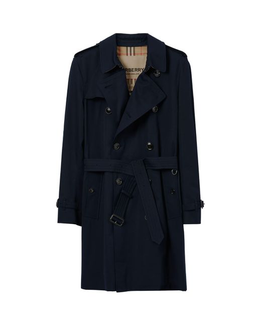Burberry Blue Mid-Length Kensington Heritage Trench Coat for men
