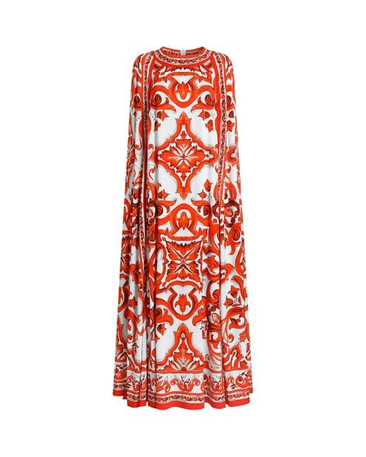 Dolce & Gabbana Red Silk Majolica Maxi Dress