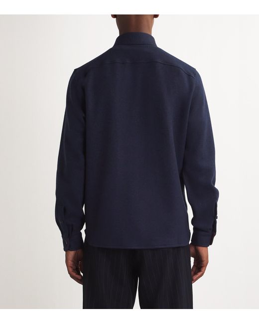 Isaia Blue Wool-Cashmere Overshirt for men