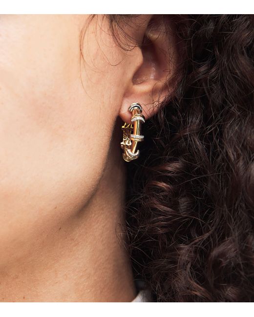 L'Atelier Nawbar White And Diamond Warrior N*93 Hoop Earrings