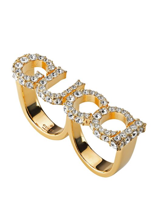 Gucci Metallic Embellished Logo Double-finger Ring