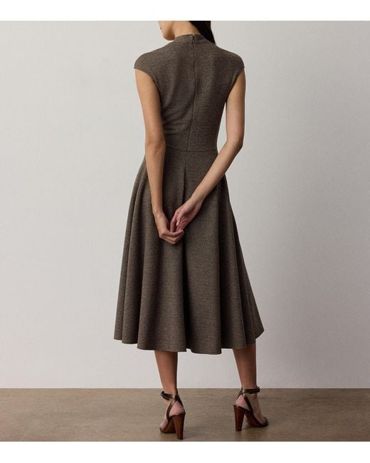 Ralph Lauren Brown Wool-Silk Tweed Maisey Midi Dress