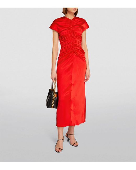 TOVE Red Silk Aubree Midi Dress