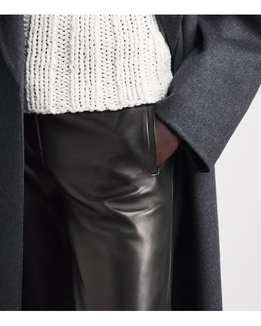 Khaite Black Leather Mita Low-Rise Trousers
