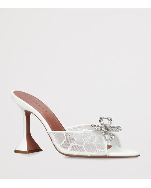 AMINA MUADDI White Lace Embellished Rosie Heeled Mules 95