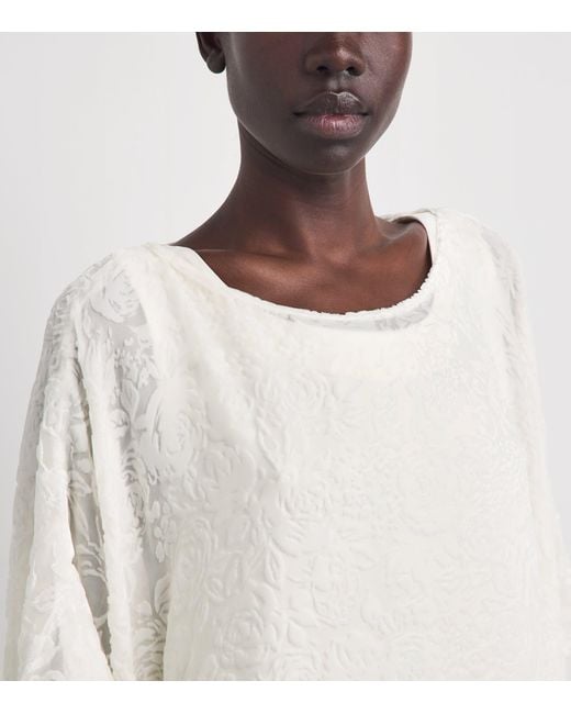 Eskandar White Velvet Floral Kaftan Blouse