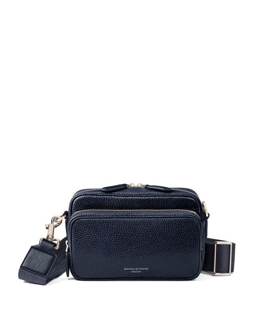 Aspinal Blue Leather Reporter East West Messenger Bag for men