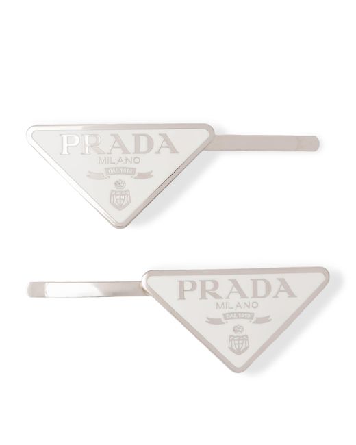 Prada White Logo Hair Clips