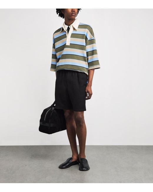 AMI Blue Cotton Oversized Stripe Polo Shirt for men