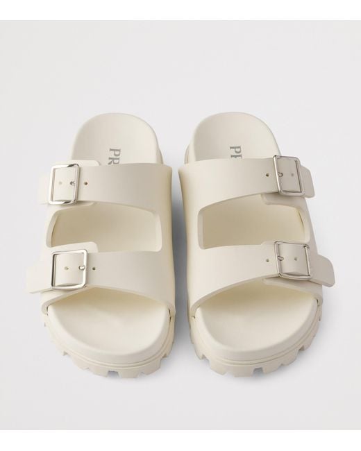 Prada White Rubber Strap Slides