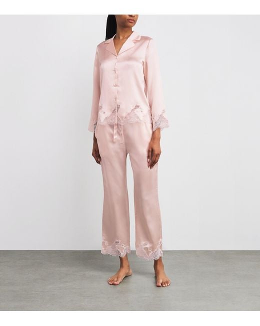 Manitu Pink Silk Lace-Trim Luella Pyjama Set